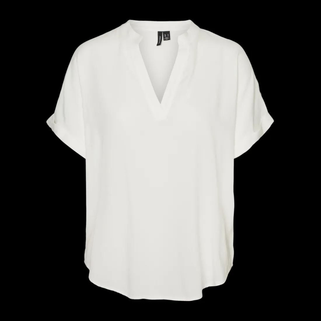 Blouse poignets repliés col fendu manches larges manches courtes blanc en viscose Lise