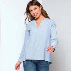 Blouse rayée asymétrique manches longues femme - Imprimé bleu