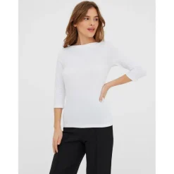 Blouse Regular Fit Col bateau Manches 3/4 Longueur regular blanc