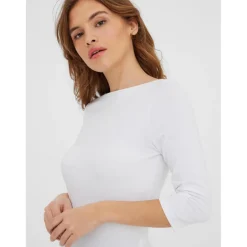 Blouse Regular Fit Col bateau Manches 3/4 Longueur regular blanc