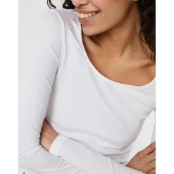 Blouse Regular Fit Col en U Manches longues Extra long blanc