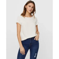 Blouse Regular Fit Col rond Manches courtes Longueur regular blanc en viscose