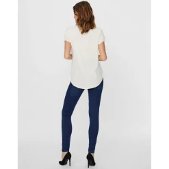 Blouse Regular Fit Col rond Manches courtes Longueur regular blanc en viscose