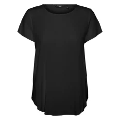 Blouse Regular Fit Col rond Manches courtes Longueur regular noir en viscose