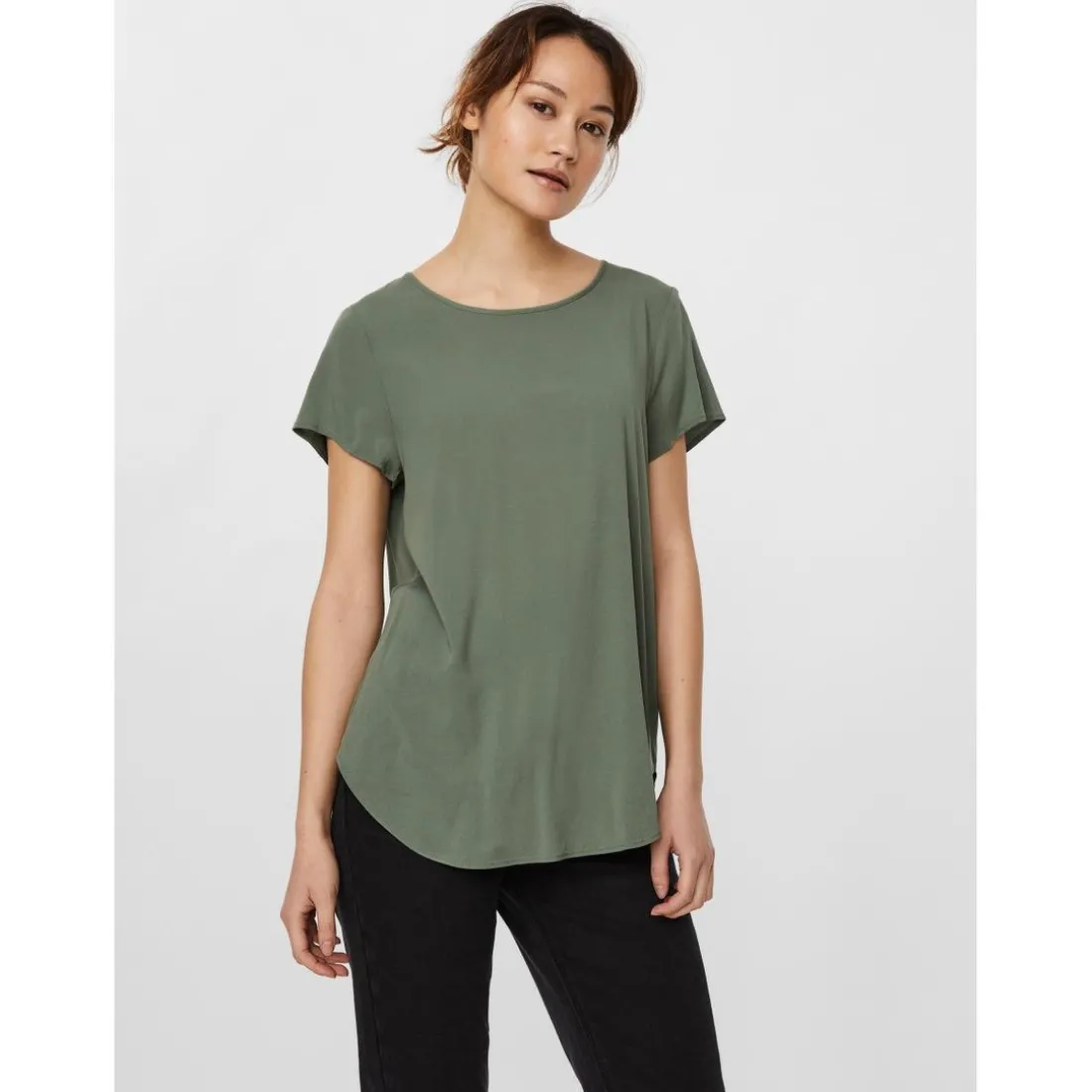 Blouse Regular Fit Col rond Manches courtes Longueur regular vert en viscose