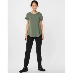 Blouse Regular Fit Col rond Manches courtes Longueur regular vert en viscose