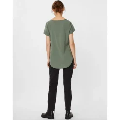 Blouse Regular Fit Col rond Manches courtes Longueur regular vert en viscose