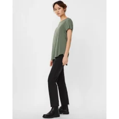Blouse Regular Fit Col rond Manches courtes Longueur regular vert en viscose