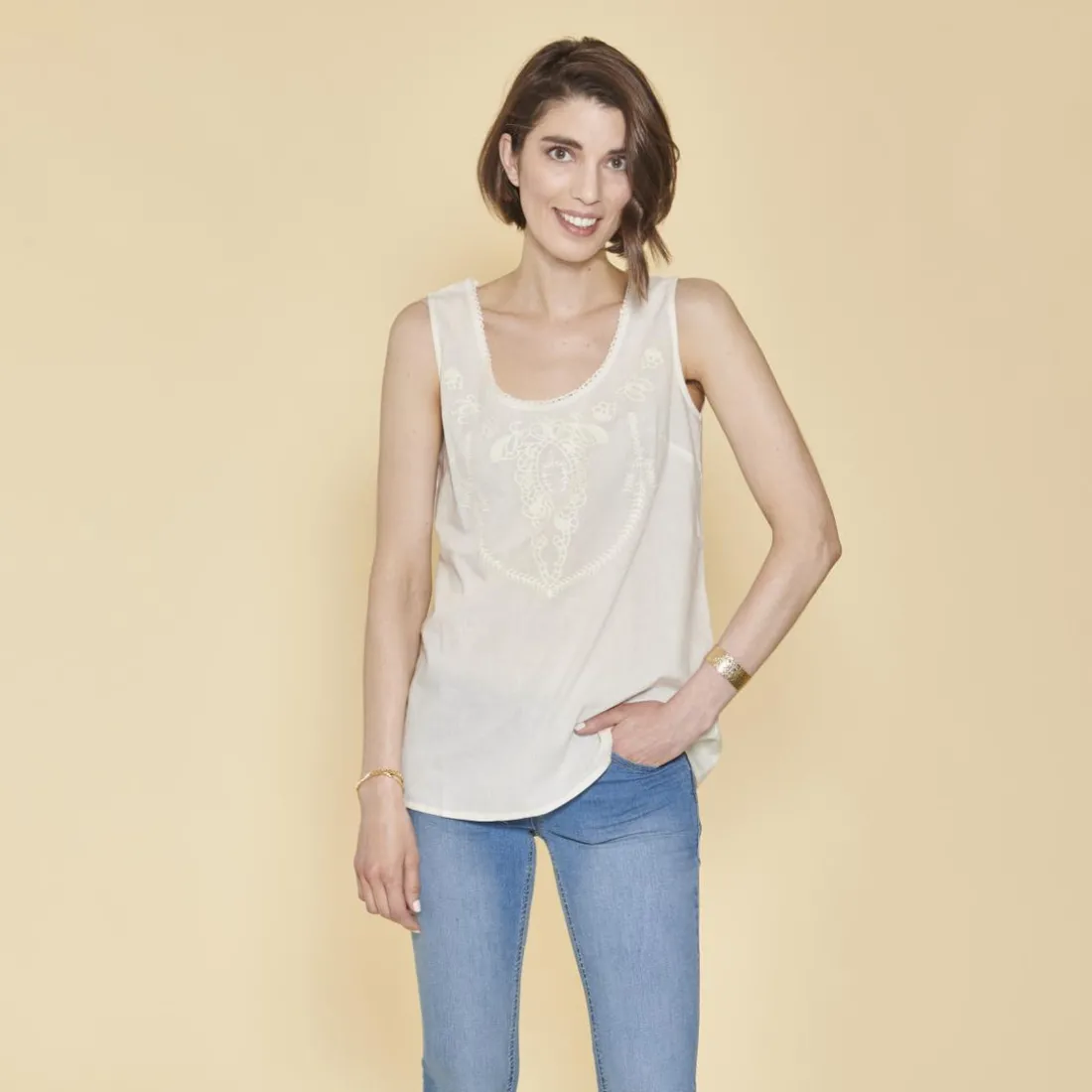 Blouse sans manche col rond femme - Blanc