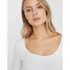 Blouse Slim Fit Col en U Manches longues blanc