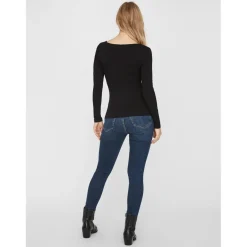 Blouse Slim Fit Col en U Manches longues Longueur regular noir