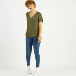 Blouses col V détail bandes à l'encolure Elena