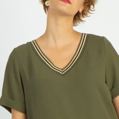 Blouses col V détail bandes à l'encolure Elena