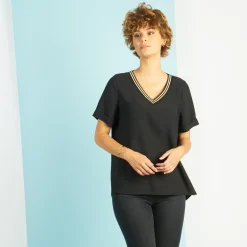 Blouses col V détail bandes à l'encolure Elena