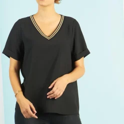 Blouses col V détail bandes à l'encolure Elena