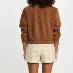 Bomber suédine femme camel en coton