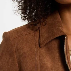 Bomber suédine femme camel en coton