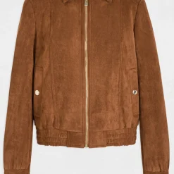 Bomber suédine femme camel en coton