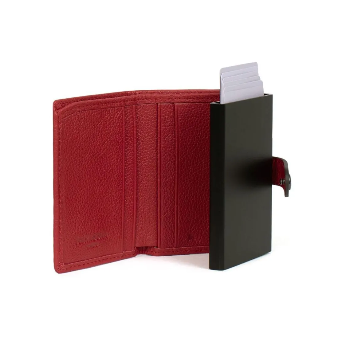 Boîtier porte-cartes Stop RFID Cuir CONFORT Rouge foncé Ana
