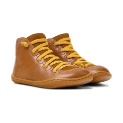 Bottines marrons à lacets jaunes enfant - Peu Cami Kids marron clair en cuir