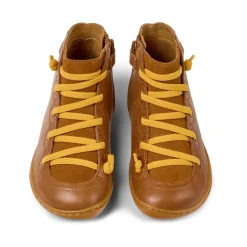 Bottines marrons à lacets jaunes enfant - Peu Cami Kids marron clair en cuir