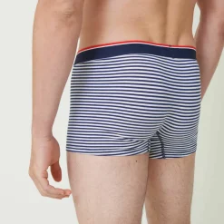 Boxer bleu marine à rayures en coton