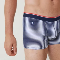 Boxer bleu marine à rayures en coton