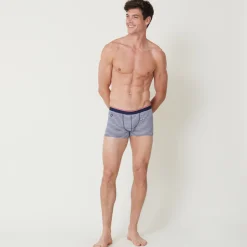 Boxer bleu marine à rayures en coton