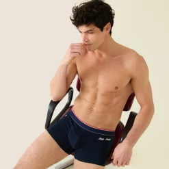 Boxer Brodé bleu en coton