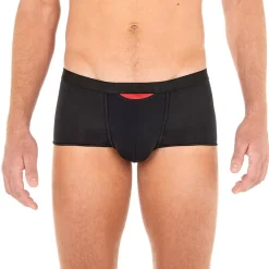 BOXER HO1 COURT AVEC OUVERTURE EN MICROFIBRE NOIR – PLUMES UP