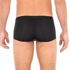 BOXER HO1 COURT AVEC OUVERTURE EN MICROFIBRE NOIR – PLUMES UP