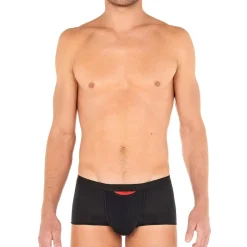 BOXER HO1 COURT AVEC OUVERTURE EN MICROFIBRE NOIR – PLUMES UP