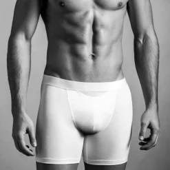 Boxer long avec ouverture homme en coton et modal blanc