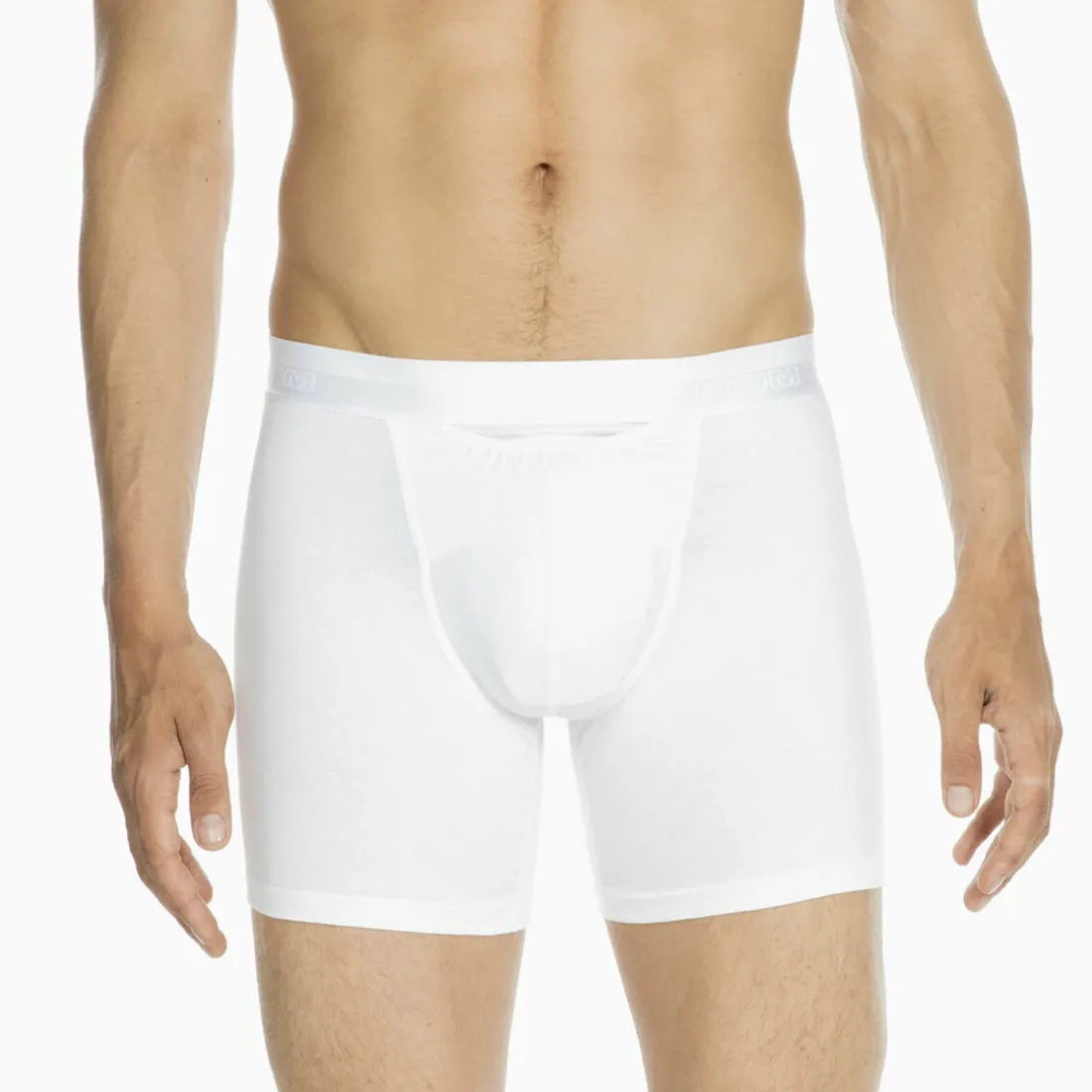 Boxer long avec ouverture homme en coton et modal blanc