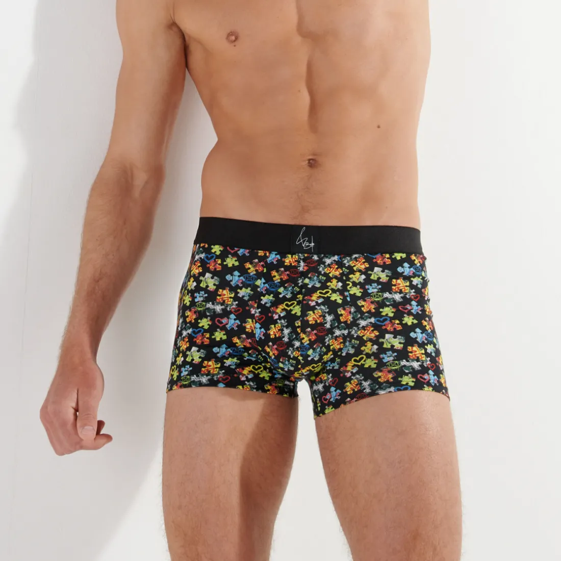 Boxer noir en coton de la collection PUZZLED LOVE