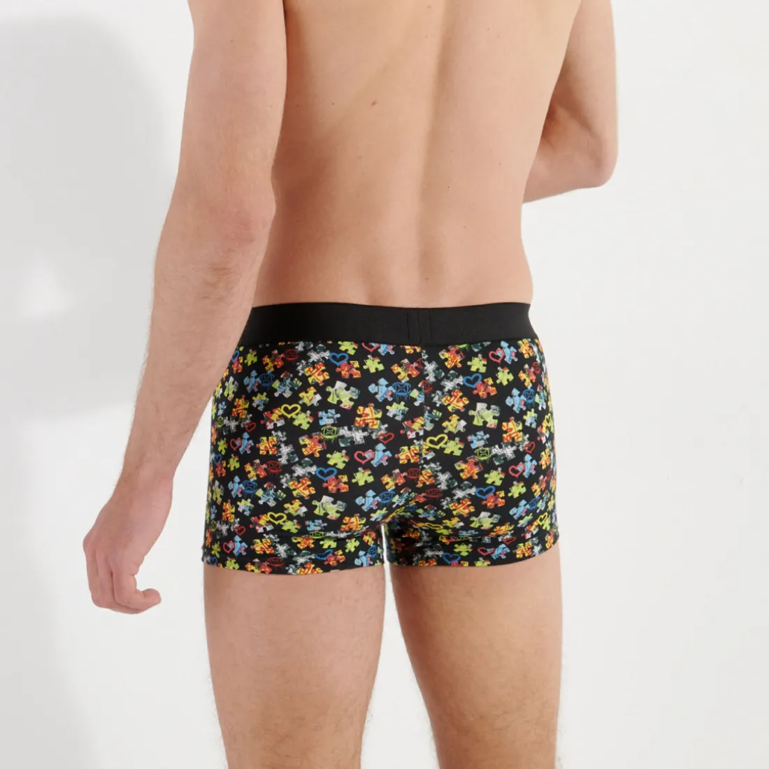 Boxer noir en coton de la collection PUZZLED LOVE