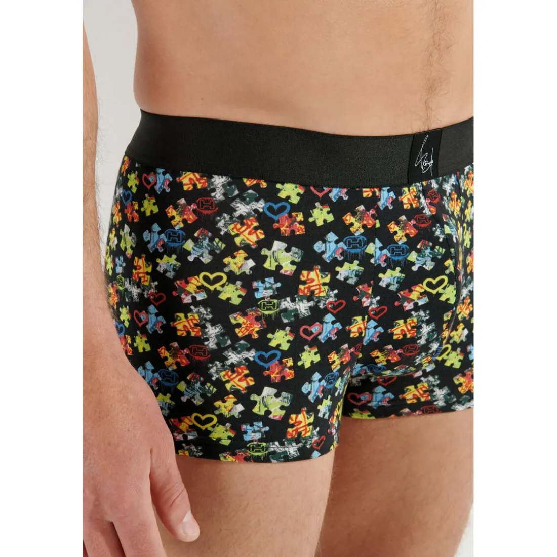 Boxer noir en coton de la collection PUZZLED LOVE
