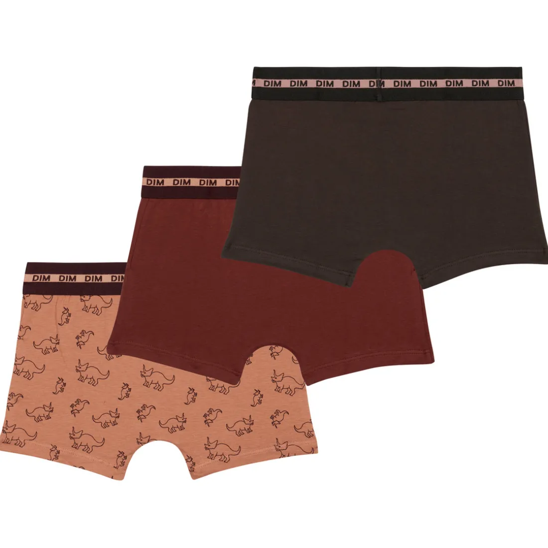 Boxer x3 - multicolore en coton dinosaure/bordeaux/chocolat