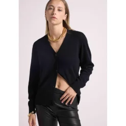 Boyfriend cardigan col V LEA en cachemire noir