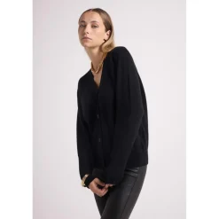 Boyfriend cardigan col V LEA en cachemire noir