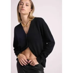 Boyfriend cardigan col V LEA en cachemire noir