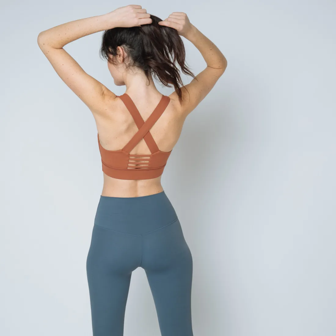 Brassière dos croisé Femme terracotta en nylon