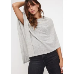 Cape poncho femme ZARINA en cachemire gris perle