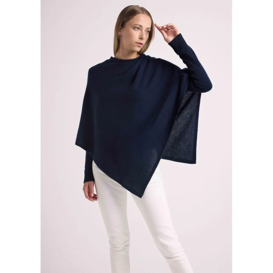 Cape poncho femme ZARINA en cachemire bleu marine