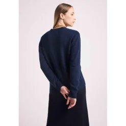 Cardigan boyfriend col V LEA en cachemire bleu marine