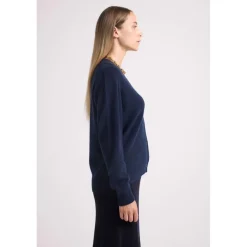 Cardigan boyfriend col V LEA en cachemire bleu marine