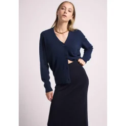 Cardigan boyfriend col V LEA en cachemire bleu marine
