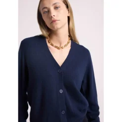 Cardigan boyfriend col V LEA en cachemire bleu marine