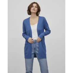 Cardigan col fendu bleu en viscose Nia