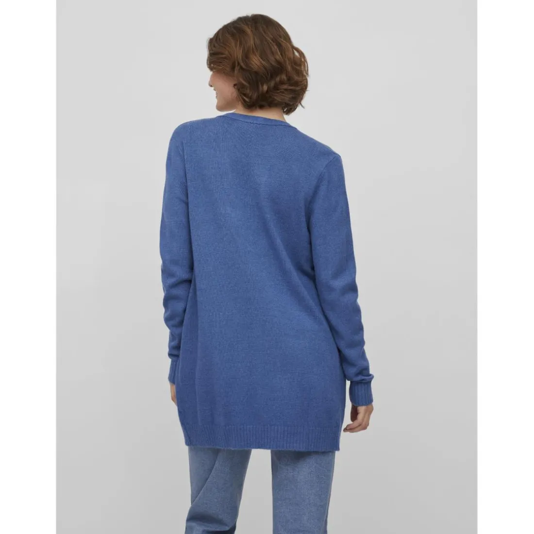 Cardigan col fendu bleu en viscose Nia